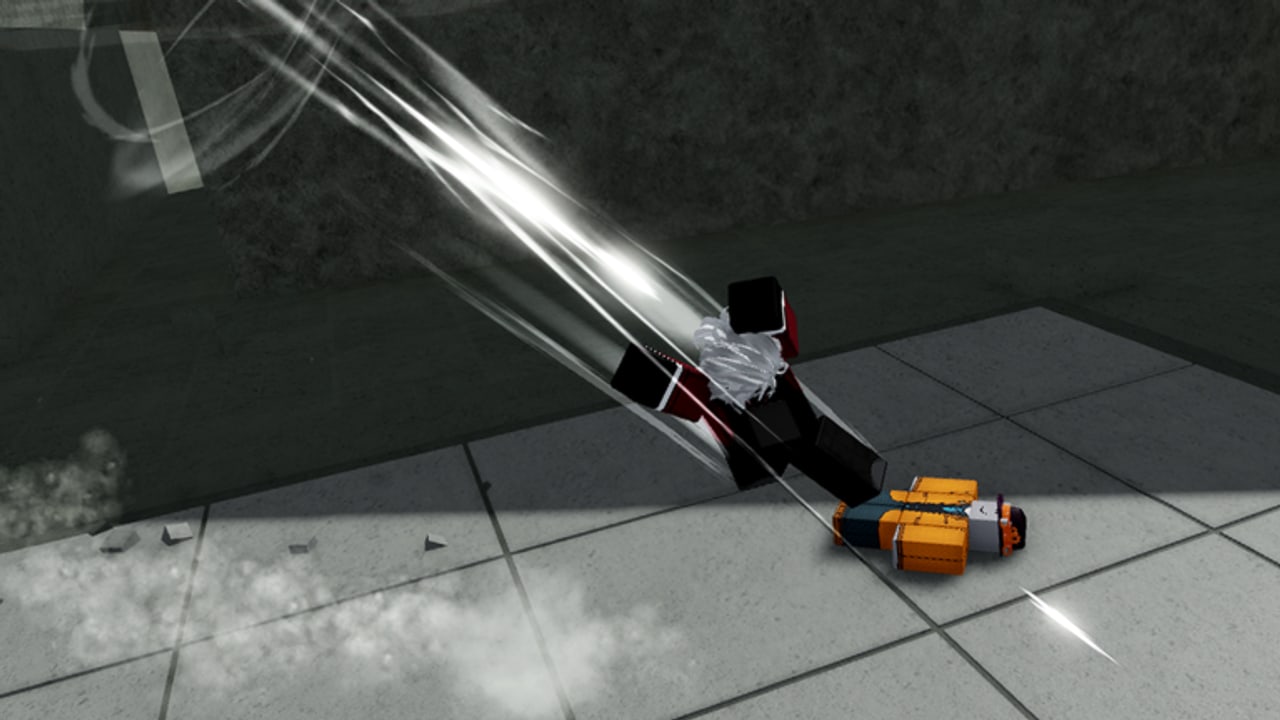Strikeborn fighter in a white jacket launching a slash attack across a tiled floor